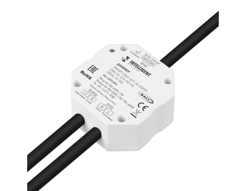 INTELLIGENT ARLIGHT Диммер SMART-DALI-601-62-ADDR-DIM-D2-DT4-PD-IN (230V, 1x1.5A) (IARL, IP20 Пластик, 5 лет)