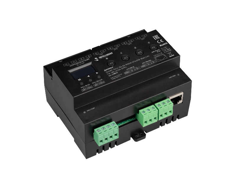INTELLIGENT ARLIGHT Диммер SMART-DALI-104-82-RGBW-DT6/DT8-RDM-DIN (12-48V, 4x12A, DMX) (IARL, IP20 Пластик, 5 лет)