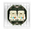 Розетка компьютерная 2-местная RJ-45 (механизм), STEKKER,  серия Мия, RST00-3111-01, белая магнолия