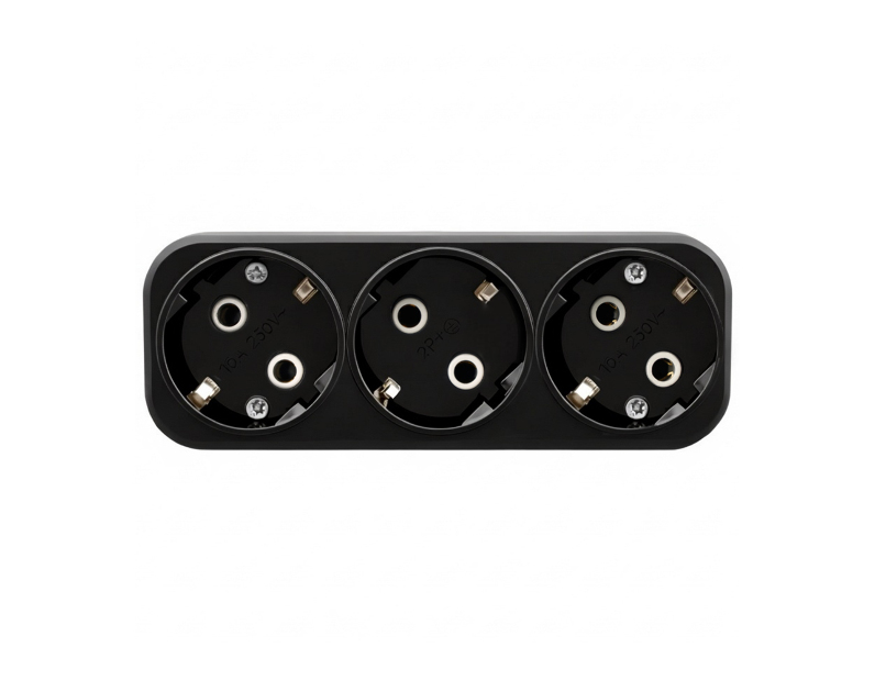 Разветвитель сетевой 3-местный с/з STEKKER ADP16-23-20, 250V, 16A, ABS пластик, черный