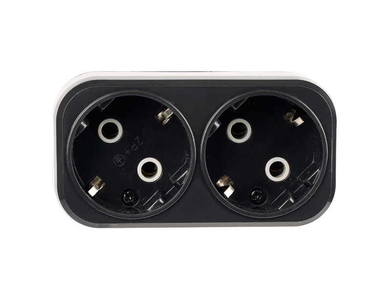 Разветвитель сетевой 2-местный с/з STEKKER ADP16-22-20 250V, 16A, ABS огнеустойчивый пластик, черный