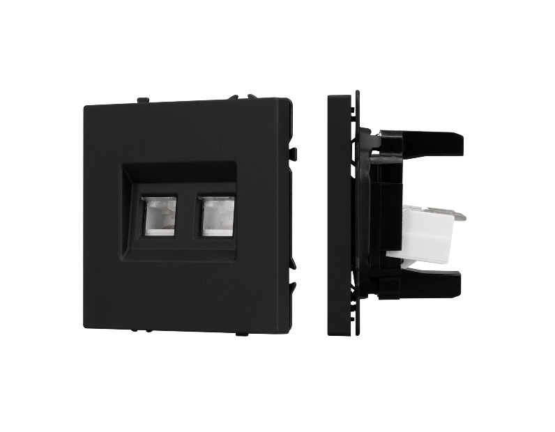 Механизм сдвоенной телефонной розетки SCT-NOBE-MTL2-SFPL-BK (RJ-11, 4C) (Arlight, Черный оникс)