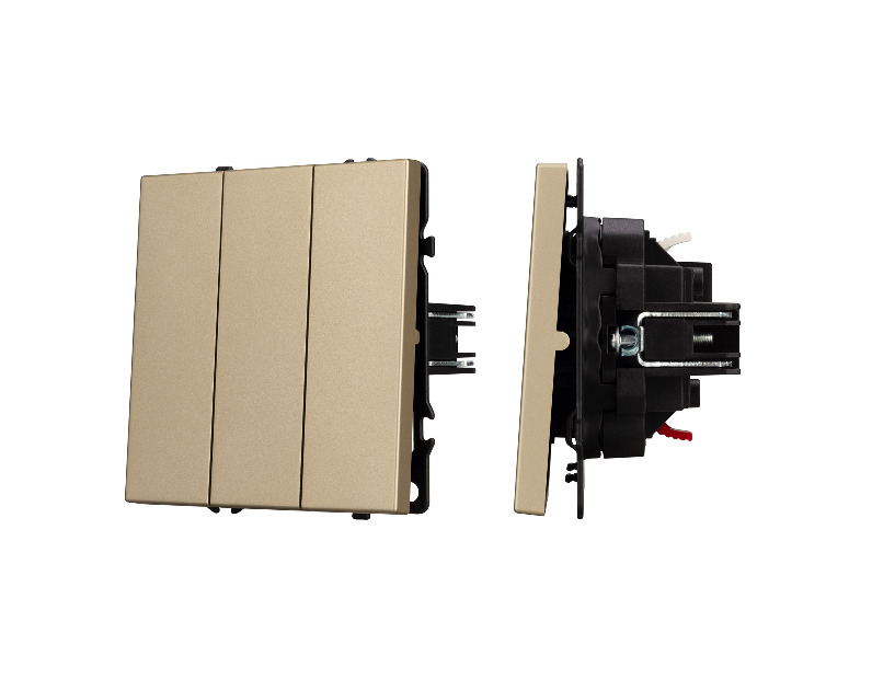 Механизм выключателя трехклавишный непроходной SWT-NOBE-MK03-SFPL-GD (230V, 10A) (Arlight, Золотой песок)