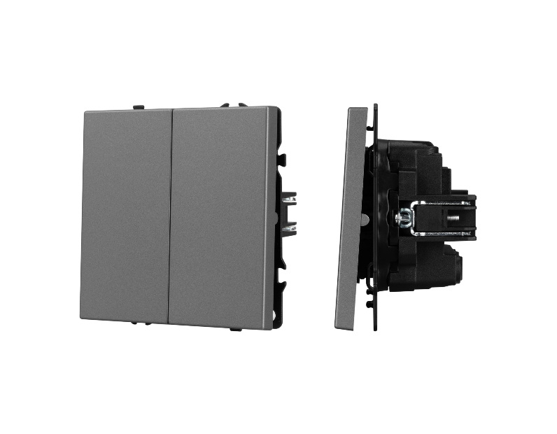 Механизм выключателя двухклавишный перекрёстный SWT-NOBE-MKX2-SFPL-GR (230V, 10A) (Arlight, Серый базальт)