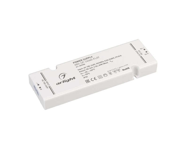 Блок питания ARV-SP-24060-FLAT (24V, 2.5A, 60W) (Arlight, IP20 Пластик, 5 лет)